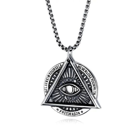 Stainless Steel Masonic Illuminati All Seeing Evil Eye Pendant Chain Necklace - Picture 7 of 9